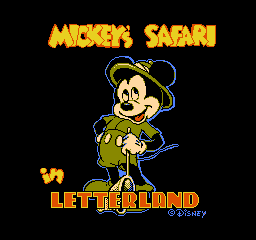Mickey's Safari in Letterland title screen for NES